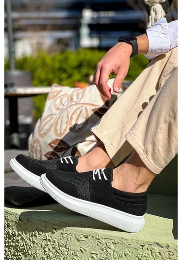 Kb-042 Kuback Bağcıklı Siyah Deri Tozu Beyaz Taban Günlük Erkek Ayakkabı Beyaz