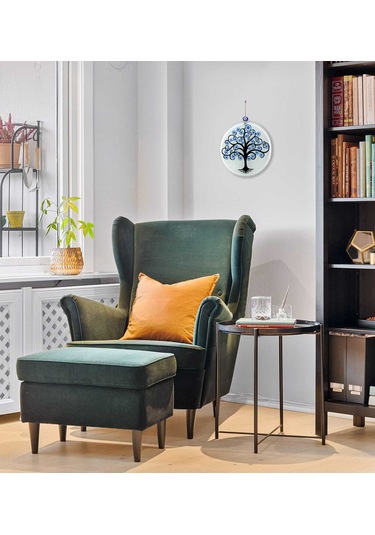 23 Cm Çap - Nazar Boncuklu Hayat Ağacı Füzyon Cam Duvar Dekoru