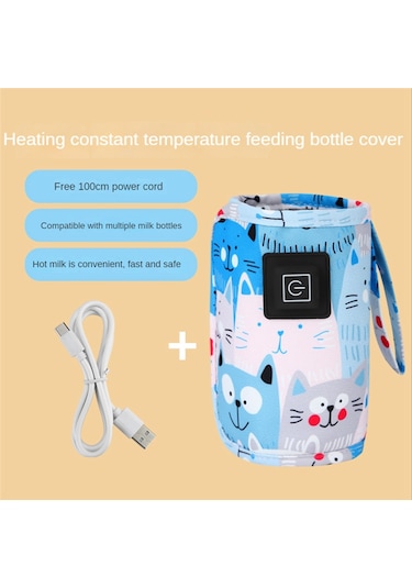 Seyahat Arabası Yalıtımlı Çanta Taşınabilir Bebek Emzirme Şişesi Isıtıcı Bebek Açık Kış İçin - Mavi