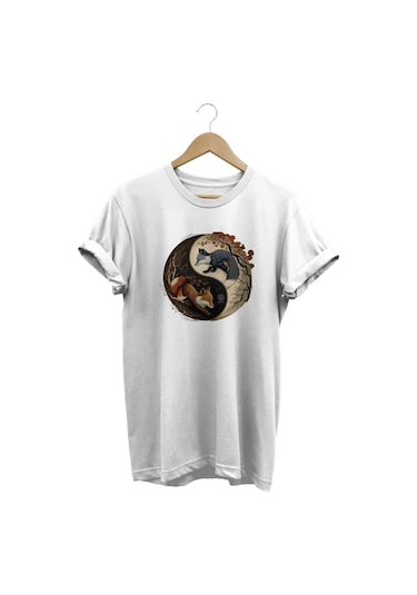 Tilki Baskılı Beyaz T-shirt Beyaz