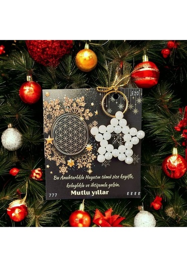 10 Adet İnci Anahtarlık Hediyeli Yılbaşı Tebrik Kartı Yeni Yıl Hediyesi