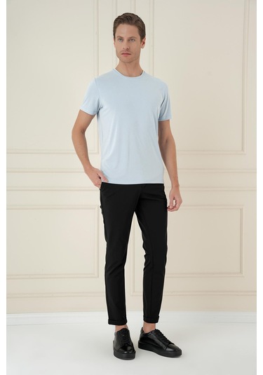 Comfort Fit Bisiklet Yaka Modal Kısa Kol Casual Mavi Tişört Ts 895 Mavi