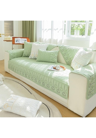 Yeşil Dört Mevsim Kanepe Yastık Kaymaz Basit Modern İskandinav Düz Renk Nakış Kanepe Örtüsü Örtü Bezi Havlu 45 X 45