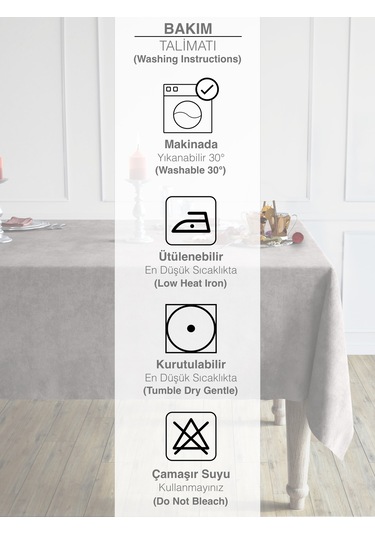 Daily Series Kadife Dokulu Açık Gri Rengi Masa Örtüsü Açık Gri