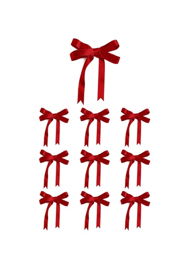 10 Adet Kırmızı Saten Fiyonk Süsleme Küçük Kurdele Seti