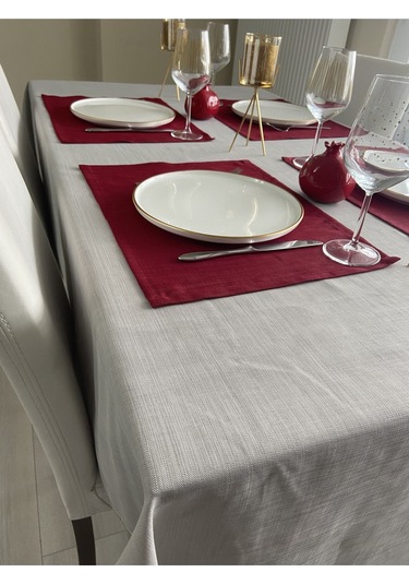 Keten Görünümlü Simsiz Begonvil Masa Örtüsü Taş Gri