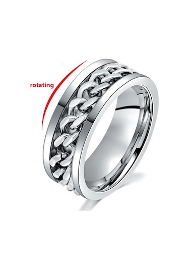 Ortası Dönebilen Zincirli Erkek Kadın Anti-stres Çelik Alyans Yüzük Cl43 Beyaz - Siyah