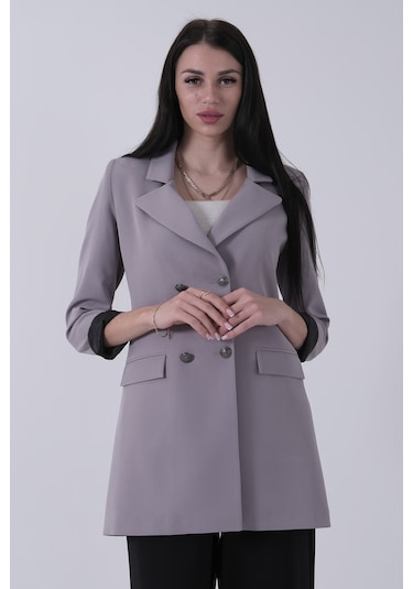 Feminist Gri Astarlı Düğme Kapamalı Blazer Ceket 0105123.06 Gri