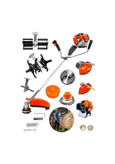 Dragro Alman DRG-HP20 Hp Yan Tipi T Benzinli Motorlu Ot Çalı Tırpanı Çim Biçme Makinesi Tırpan Çift Çapa Aparatlı