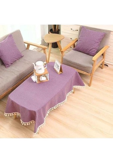 Fastbuy Bez Pamuk Yemek Masa Örtüsü, 90x90cm, Mor Noktalar Desenli, Modern Dekorasyon Mor