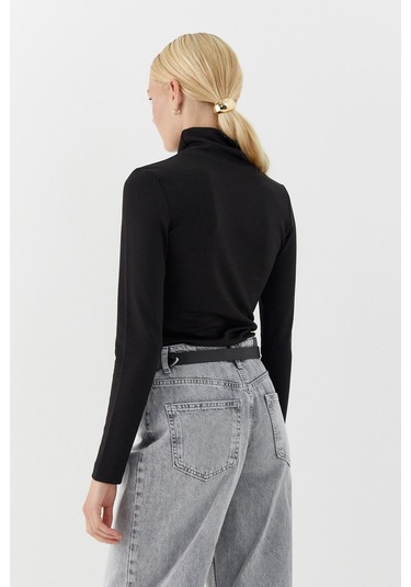 Balıkçı Yaka Uzun Kollu Body Siyah Siyah