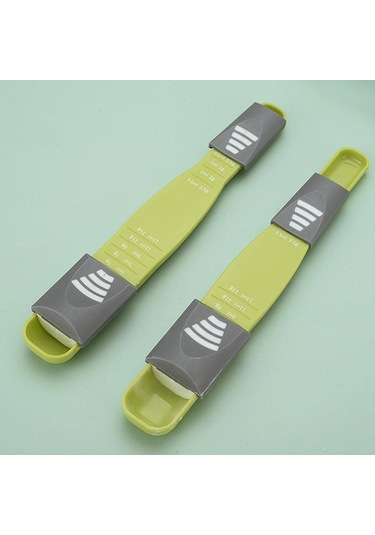 Ayarlanabilir Mutfak Terazisi Ölçü Fincan Çift Uçlu Sekiz Tezgahlar Tuz Çorbası Kahve Çay Tozu Mutfak Aletleri Için Ölçüm Kaşığı Yeşil