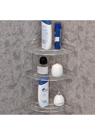 Teknotel Üç Katlı Banyo Köşe Rafı Krom Bk003 Krom