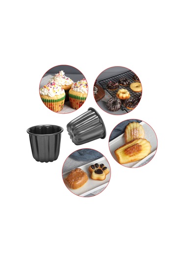 Sointeresting Canele Kalıbı, Cannele Muffin Kupası, 4 Adet Yapışmaz Cannele Kalıbı Gri-siyah Canneles Gri-siyah