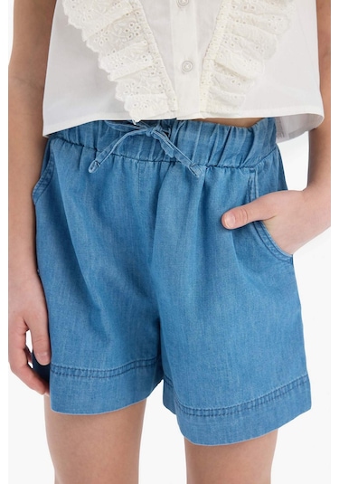 Defacto Kız Çocuk Beli Lastikli Jean Şort B6386a825smnm28 Mavi