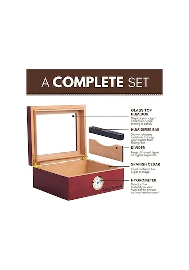 Besthome1 Fochsia Eski Renk Özel Yazılı Şeffaf Kapaklı Kaliteli Ahşam Puro Kutusu Kesici Çakmak Hediyeli