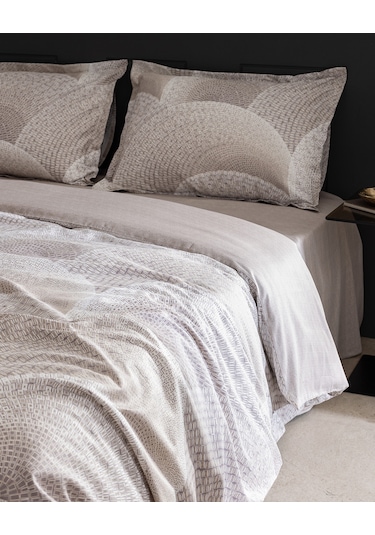 Madame Coco Rochelle King Size %100 Pamuk Baskılı Saten Nevresim Takımı - Bej Ekru