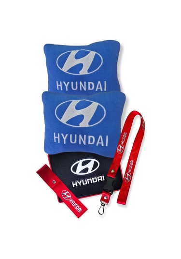 Hyundai Nakış İşlemeli Mavi Polar Ortopedik Araç Seyahat Boyun Yastık Hyundai Araç Oto Aksesuar Mavi