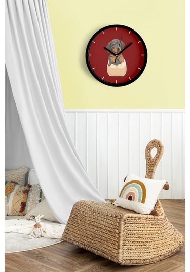 Kahve Seven Sevimli Köpek Modern Duvar Saati - 30cm - Önü Camlı Siyah Kasa - Sessiz Mekanizma-jh1090 Siyah