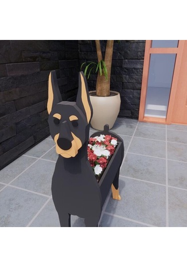 Neevoyu Ahşap Köpek Figürlü Süs Potu - Ev Bahçe Dekorasyonu, Dışarıda Ve İçerde Kullanım, El Yapımı, Dayanıklı