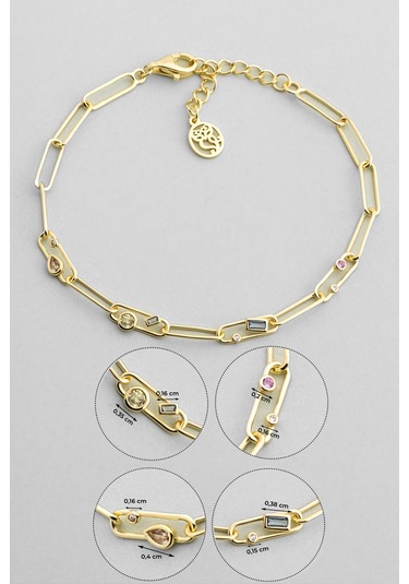 Grace 18 Ayar Sarı Altın Kaplama 19 Cm Gümüş Zincir Bileklik Sarı