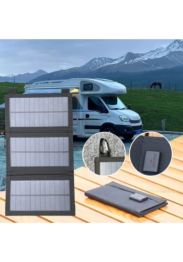 Xuweiwei Weıhaoxı Siyah 3 Katlı Katlanabilir Güneş Paneli Taşınabilir Kamp Aksesuarı Usb Girişli Solar Panel Karavan Kampçılık Piknik İçin