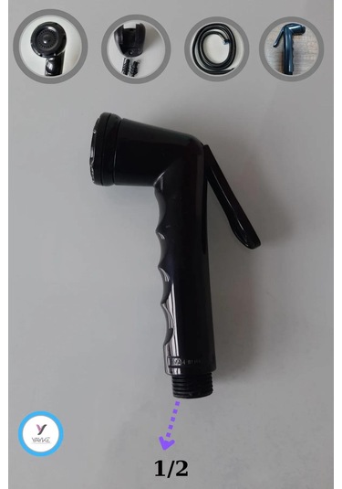 Yayke Taharetmatik Seti Siyah Renk Plastik Taharet Tabancası Wc Mat Siyah