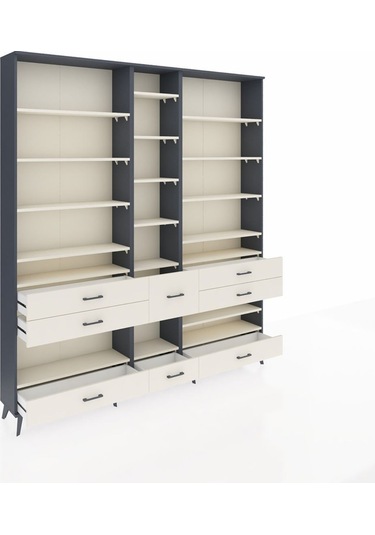 Arges Dolap 19 Raflı 8 Çekmeceli 220x30x243 Antrasit-aytaşı/aytaşı Aytası/aytası