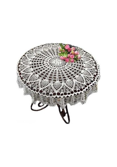 Pazly El İşi Pamuklu Dantel Masa Örtüsü - 65-70 Cm Yuvarlak Ayçiçeği Desen Beyaz, Unisex, Ev Ve Ofis İçin Uygun Beyaz
