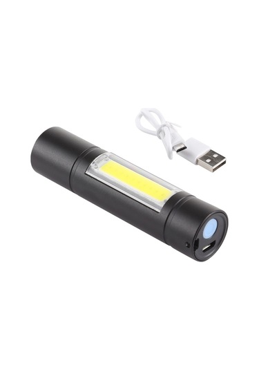 Sones A1 Usb Şarjlı Suya Dayanıklı Sabit Odaklı Xpe + 3 Modlu Ve Saklama Kutulu Cob El Feneri Siyah