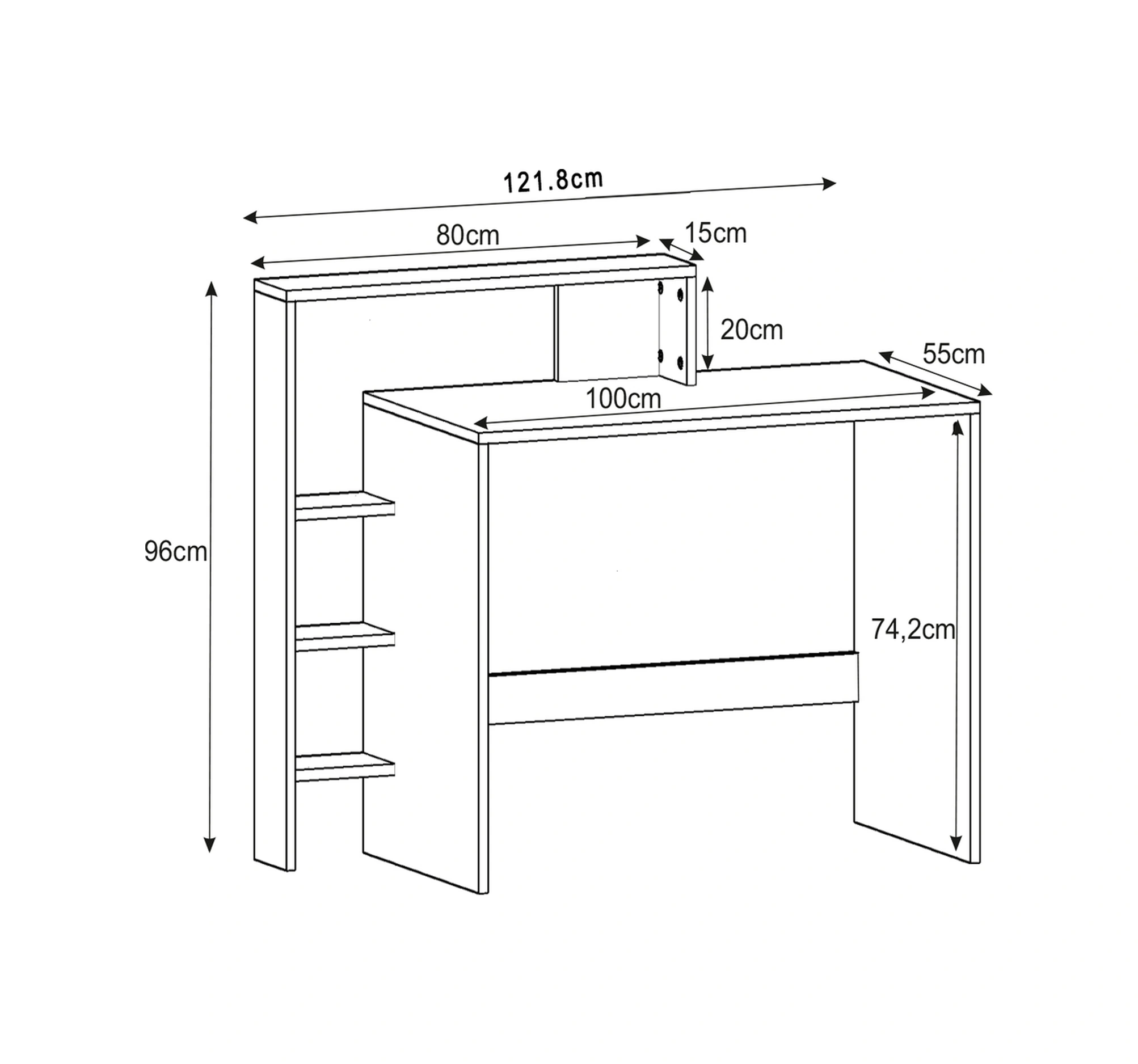 Amber Çalışma Masası Raflı, Modern Bilgisayar Masası Ceviz