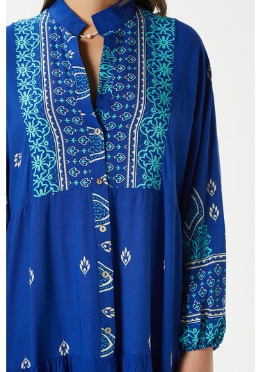 Modest Kadın Andrea Mavi %100 Viskon Maksi Boy Yazlık Elbise Çok Renkli