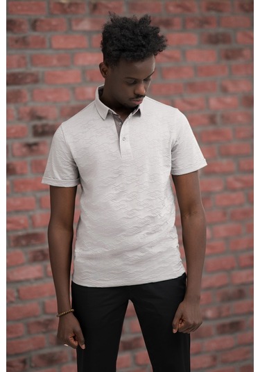 Advante Regular Fit Likralı Kendinden Desenli Polo Yaka T-shirt Vizon
