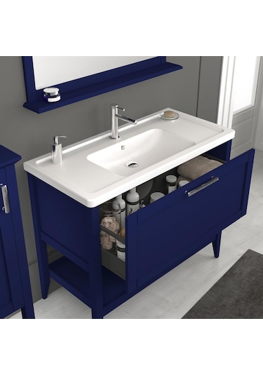 Orka Bastle 100 CM Mat Lacivert Banyo Dolabı Alt Modül ve Lavabo Lacivert