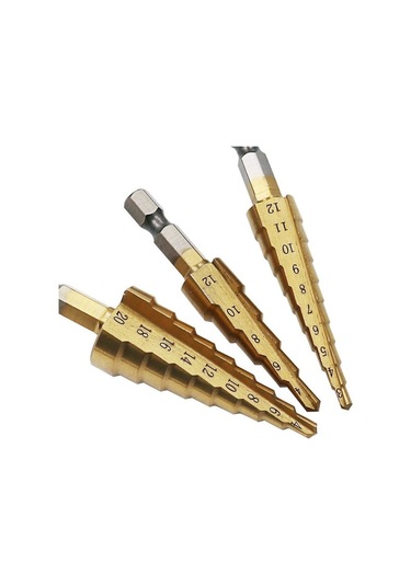 Ccgloball 3-12mm/4-12mm/4-20mm Hss Düz Yuvası Adım Matkap Ucu Titanyum Kaplamalı Ahşap Metal Delik Çekirdek Konik Matkap Aracı Seti