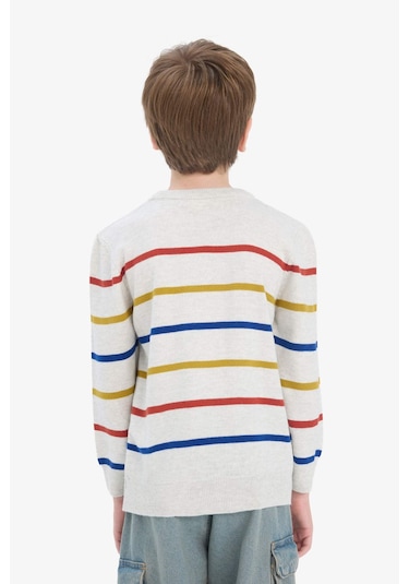 Defacto Erkek Çocuk Çizgili Bisiklet Yaka Triko Kazak F3742a825wner123 Ekru