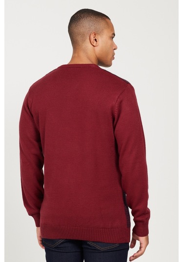 AC&Co / Altınyıldız Classics Erkek Bordo Laci Standart Fit Normal Kesim Bisiklet Yaka Petek Desenli Triko Bordo