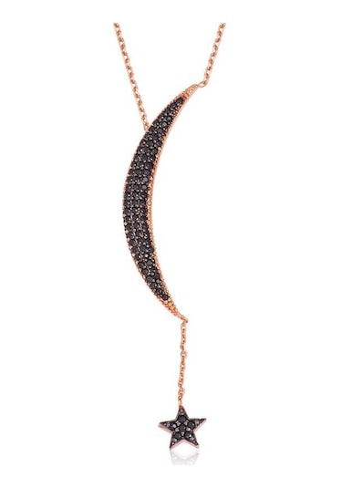 Gümüş Zincirli Ay Yıldız Kadın Kolye Rose