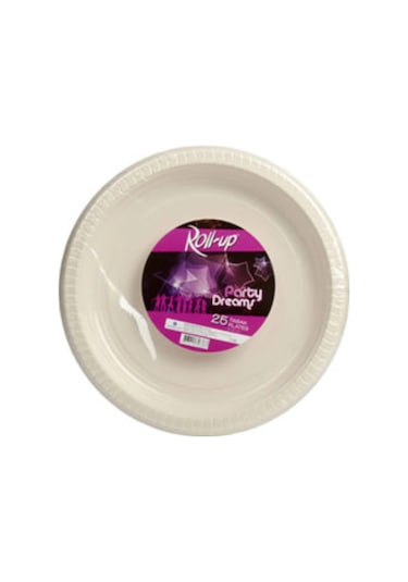 Roll-up Party Tıme Plastik Tabak Krem Renkli 25 Adetli