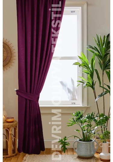 Devrim Olivya Tekstil Blackout Işık Geçirmez Fon Perde Lacivert Pilesiz Düz Karartma Güneşlik Mürdüm