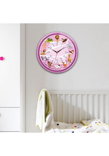 Decorita Cam Saat | Çocuk Odası - Pembe | Çap40cm Çok Renkli