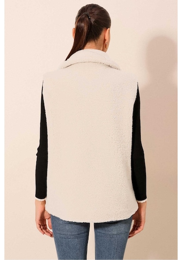 Gabria Fermuarlı Peluş Yelek Ekru