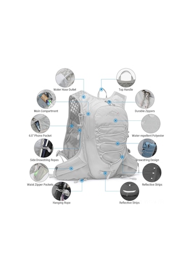 Neevoyu Spor Sırt Çantası Dağcılık Koşu Bisiklet Polyester 12l Siyah 76-150cm Göğüs Ölçüsü Çok Renkli