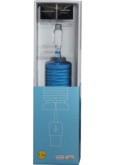 Powerway Micro Usb Hızlı Şarj Kablosu Örgülü 1.1m - Cx09 Mavi