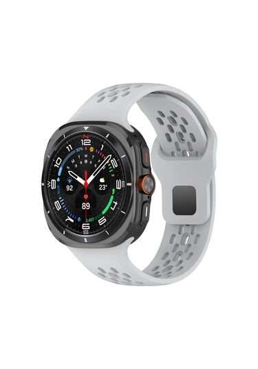 Teknodur Galaxy Uyumlu Watch Ultra 47mm Krd-119 Delikli Tasarım Silikon Kordon-gri
