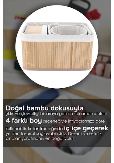 Bambu 4'lü Pinterest Stil Organizer Sepet 16572 Bambu