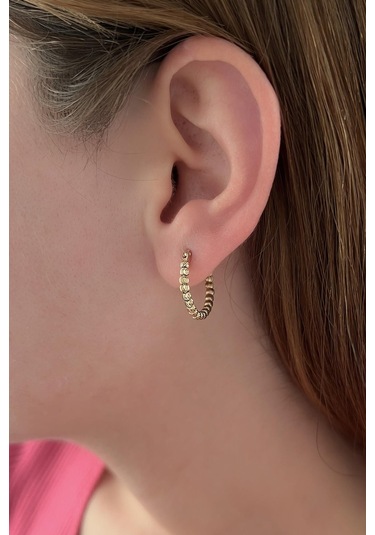 Fiyonk Kuyumculuk 14 Ayar Altın Işıltılı Dorika Küpe 001