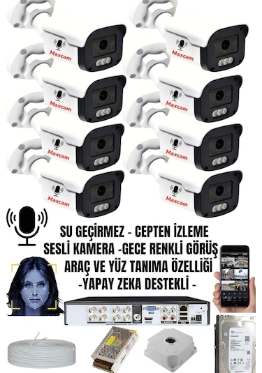 8'li Sesli 5mp Sony Lens Gece Renkli Yüz Tanımalı Kamera Seti