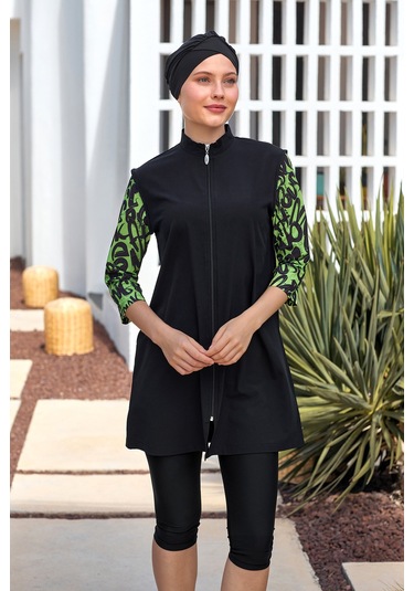 Uv Korumalı Spor Likra Truvakar Kol Yarı Kapalı Tesettür Mayo 1602 Siyah15 Siyah15