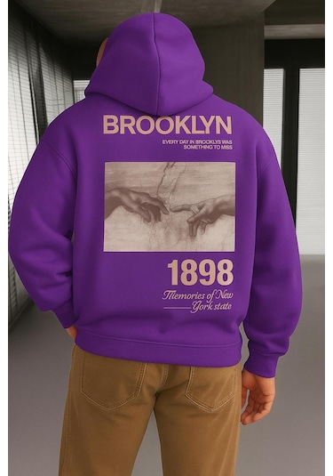 Brooklyn Baskılı Sweatshırt Mor